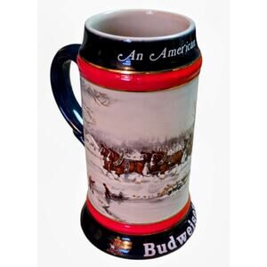 Budweiser: An American Tradition 1990 7in VTG Ceramic Holiday Beer Stein
